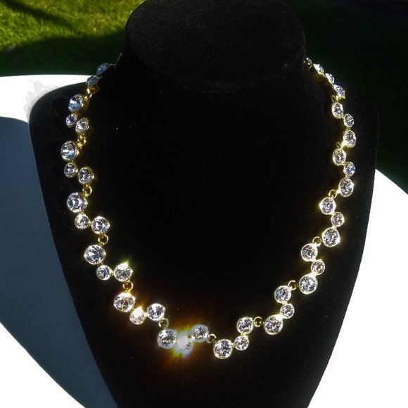 Rhinestone and Yellow Gold Plated Necklace16" -3" extension - Picture 3 of 6